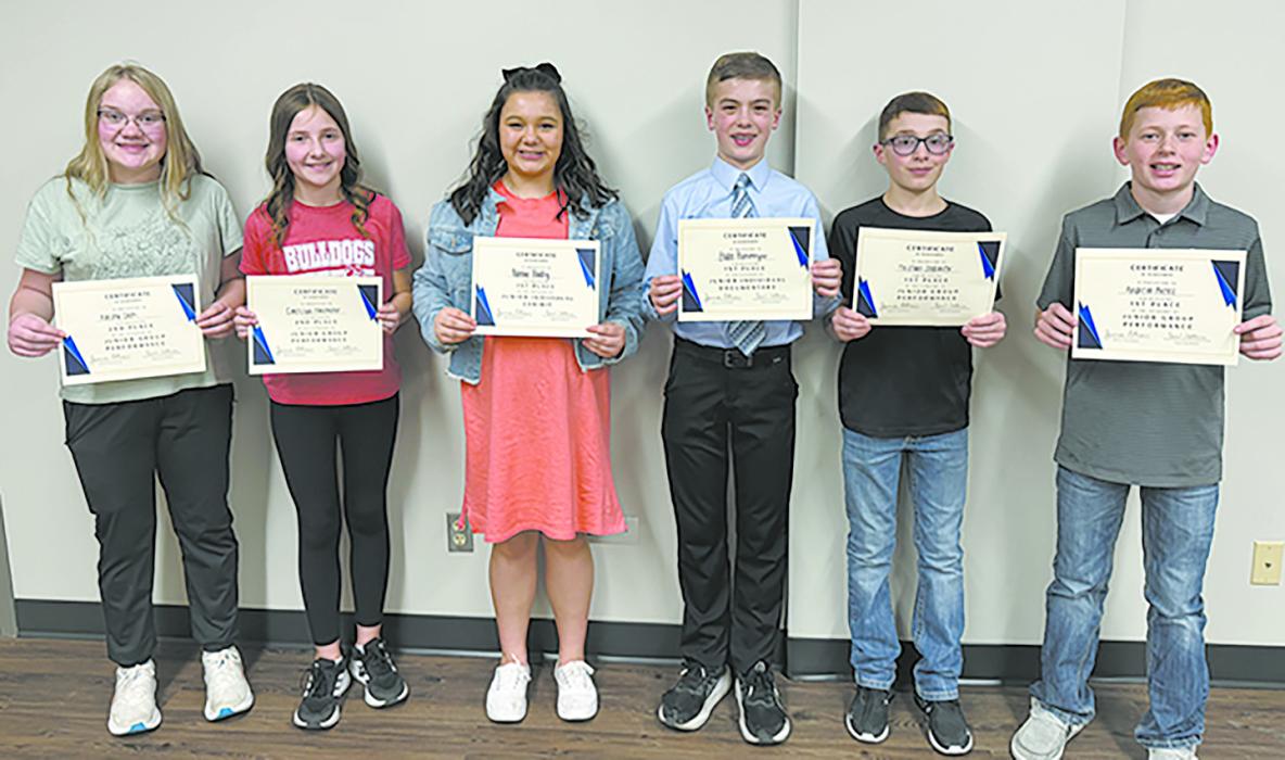 Students placing second or higher in their project categories qualified for the state competition. Qualifiers were (left - right): Kailey Cook, Emersyn Hasenohr, Adeline Hladky, Blake Hansmeyer, Tristan Sedlacek, and Andrew Arens.