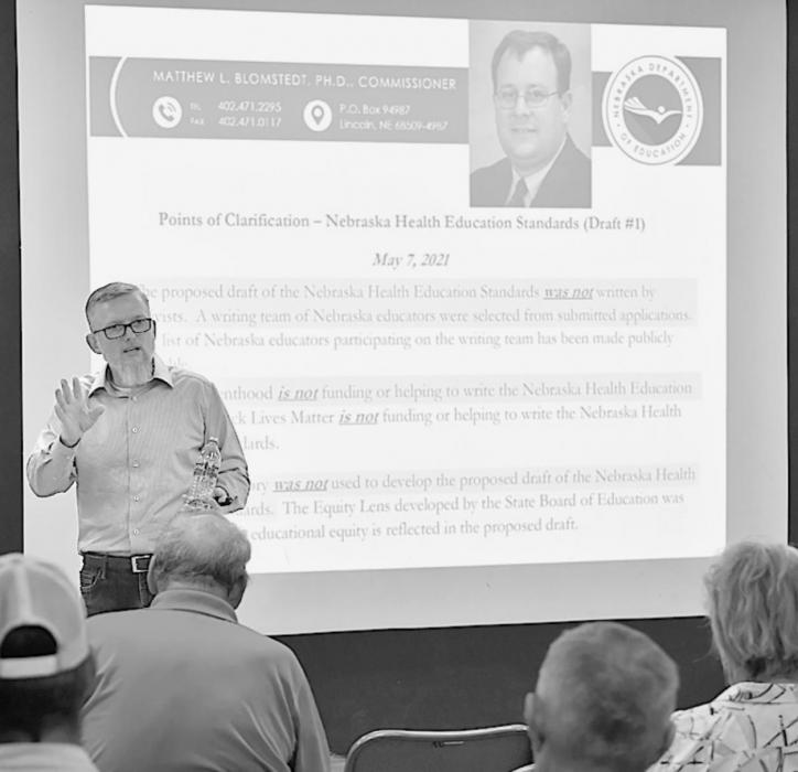 Matt Innis spoke out against the Nebraska Department of Education’s proposed Nebraska Health Education Standards at a meeting in Ainsworth on July 30th.