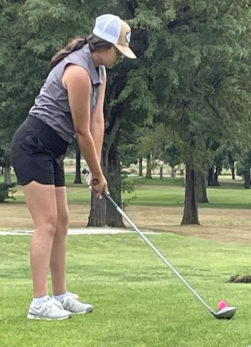 Sophomore Madison Palmer concentrates as she is lined up for her tee shot.